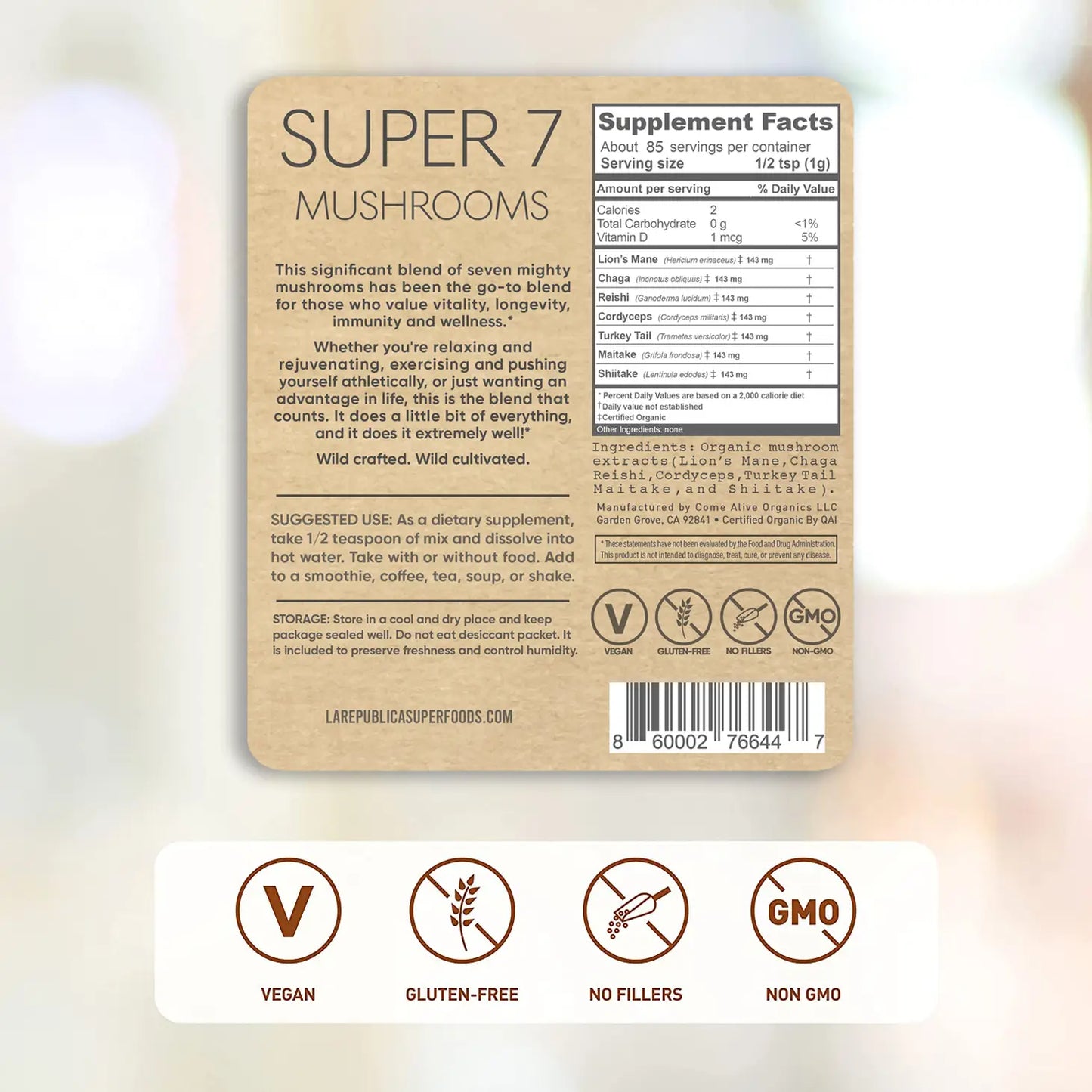 Super 7 Mushrooms Extract Powder Blend - La Republica